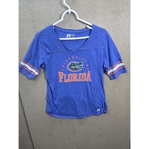 Florida Gators Shirt Womens XL Blue V Neck Russell Athletic Soft Tee